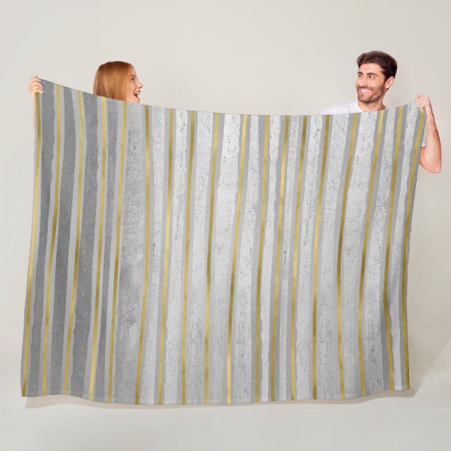 Elegant Contemporary Gold and Gray Tone Stripes Fleece Blanket (In Situ)