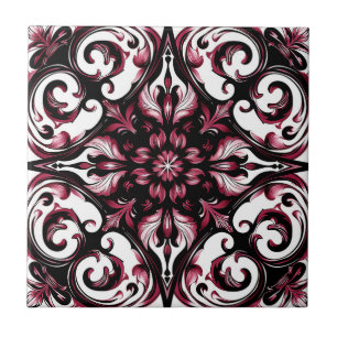 Elegant Contemporary Modern Ornate Burgundy Ceramic Tile