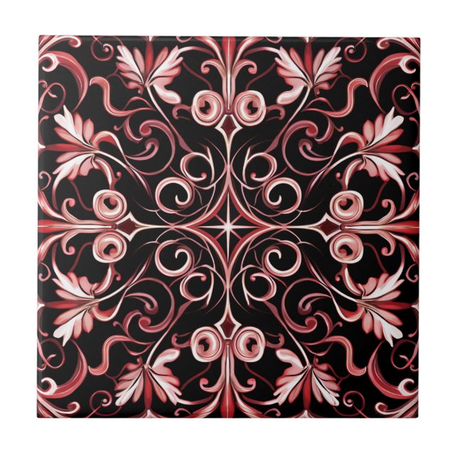 Elegant Contemporary Modern Ornate Burgundy Ceramic Tile (Front)