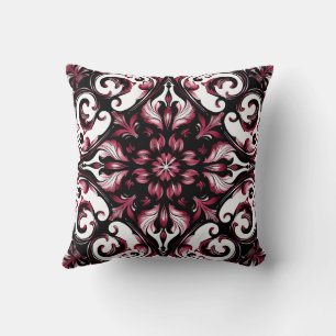 Elegant Contemporary Modern Ornate Burgundy Throw Pillow