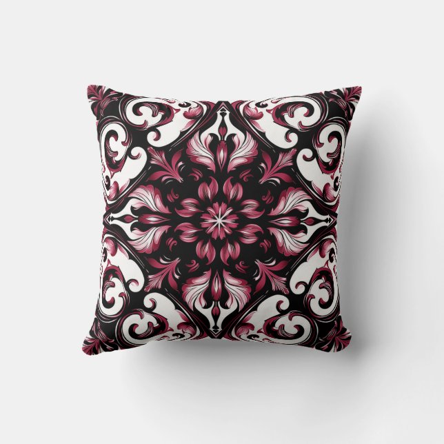 Elegant Contemporary Modern Ornate Burgundy Throw Pillow (Back)