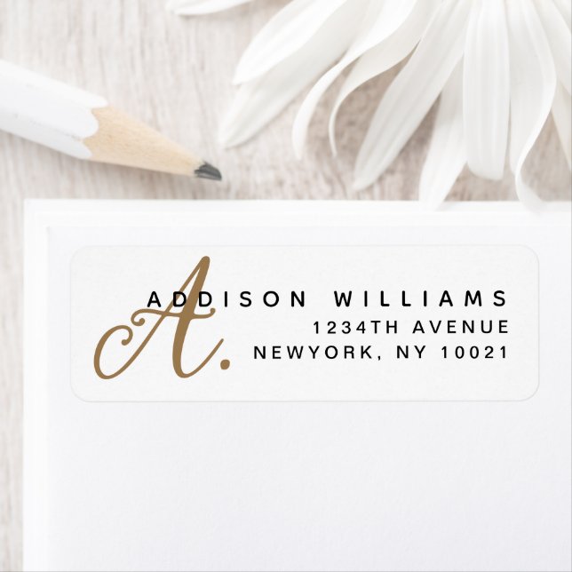 Elegant Contemporary White Gold Script Monogram Label (Insitu)
