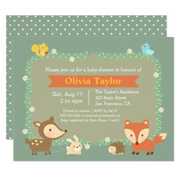 Elegant Contemporary Woodland Animal Baby Shower Invitation