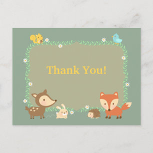 Elegant Contemporary Woodland Animal Thank You Postcard