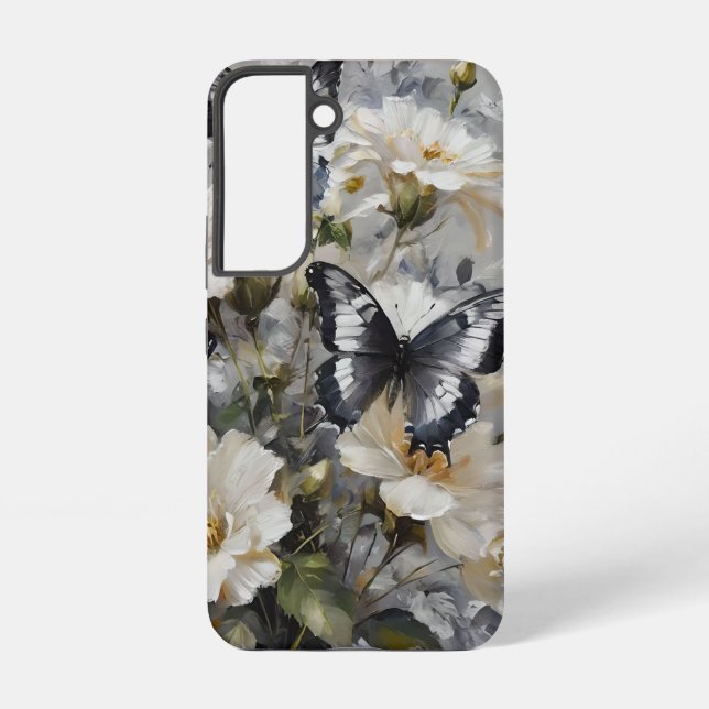 "Elegant Contrast: Black And White Butterflies Samsung Galaxy Case (Back)
