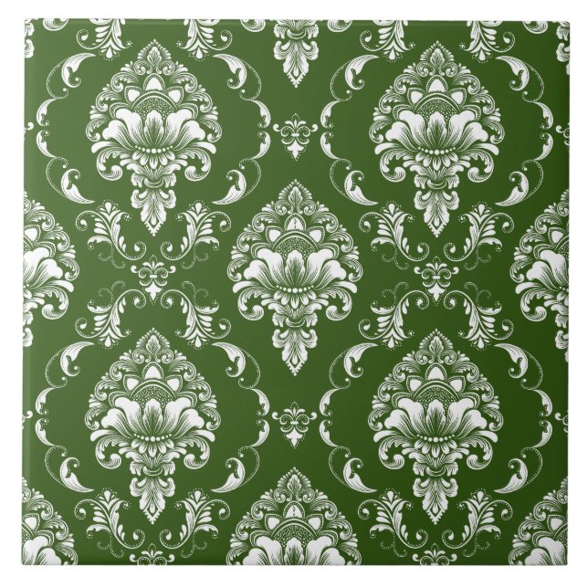 Elegant contrast classic pattern Victorian green Ceramic Tile (Front)