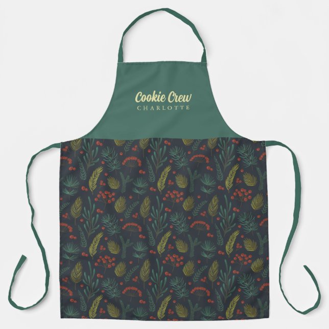 Elegant Cookie Crew  Winter Botanical Apron (Front)