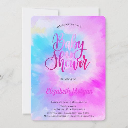 Elegant Cool Baby Shower Purple Tie Dye  Invitation
