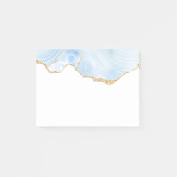 Elegant Cool Blue Agate and Gold Glitter Ribbon Post-it Notes