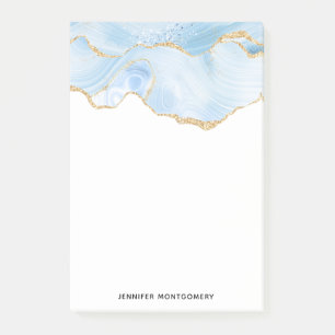 Elegant Cool Blue Agate and Gold Glitter Ribbon Post-it Notes