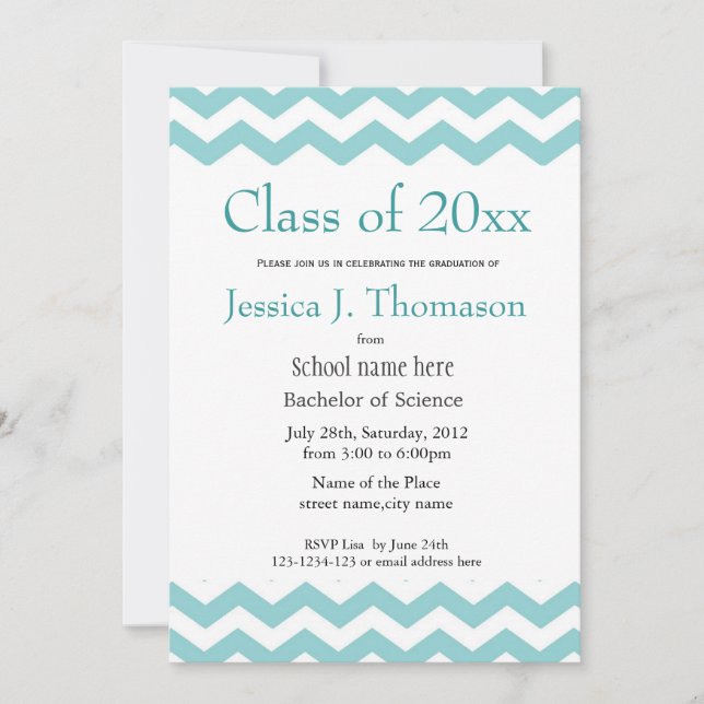 elegant,cool blue  chevron photo graduation invitation (Front)