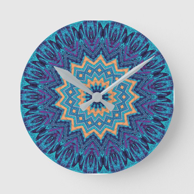 elegant cool blue mandala carpet pattern round clock (Front)