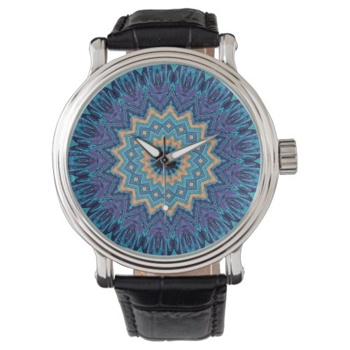 elegant cool blue mandala carpet pattern watch