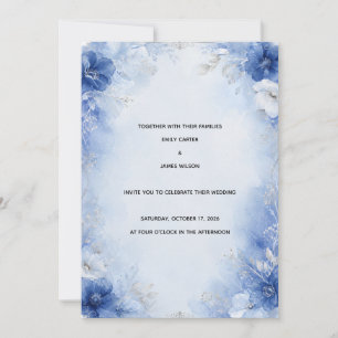 Elegant Cool Blue Watercolor Floral Wedding Invita Invitation