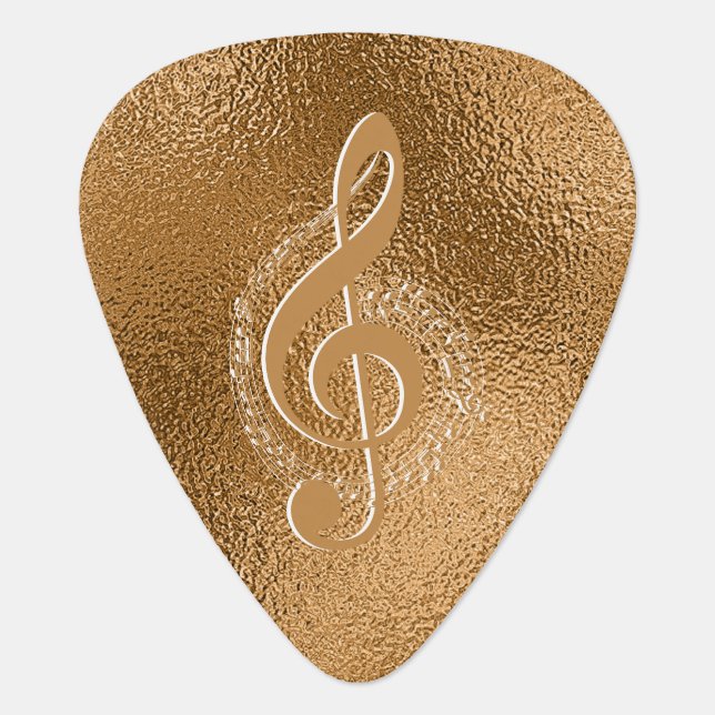 Elegant Cool Bronze Metallic Music Note Custom Guitar Pick (Front)