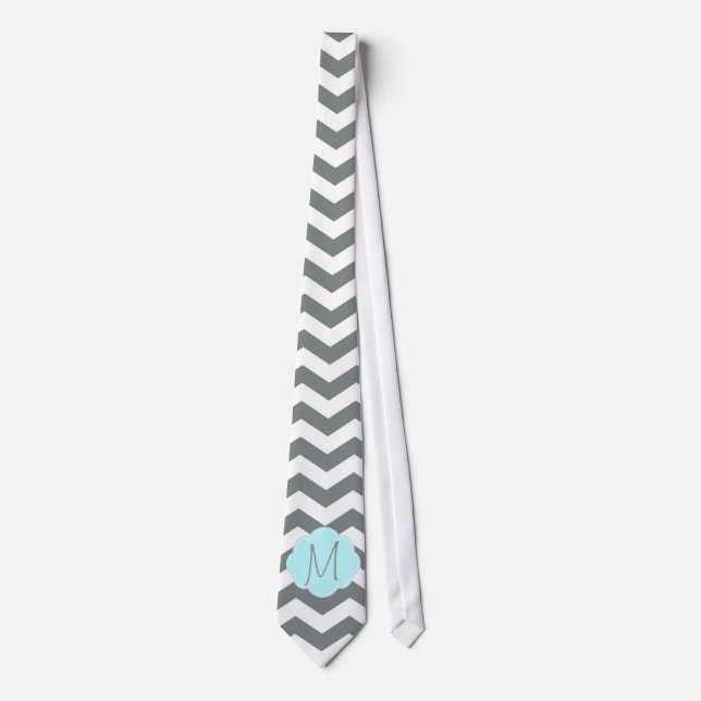 Elegant, cool, classic grey chevron monogram neck tie (Front)