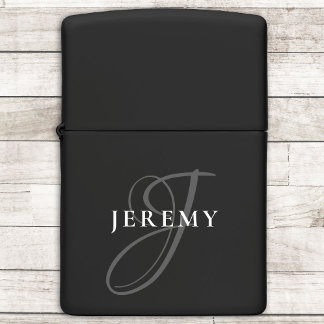 Elegant Cool Custom Monogram Name Black Zippo Lighter