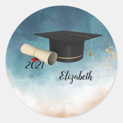 Elegant Cool Graduation Cap  Diploma  Classic Round Sticker