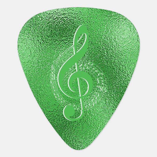 Elegant Cool Green Metallic Music Note Custom Guitar Pick (Front)