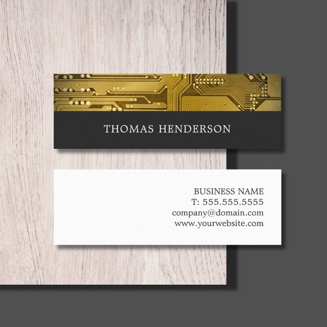 Elegant Cool Grey Gold Circuit Board HighTech Mini Business Card (Creator Uploaded)