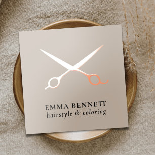 Elegant Cool Hair Stylist Scissors Taupe Rose Gold Foil Business Cards