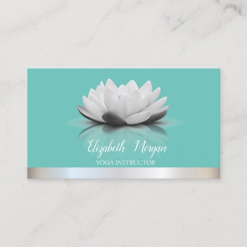 Elegant Cool Lotus Silver Stripe Teal Yoga  Business Card