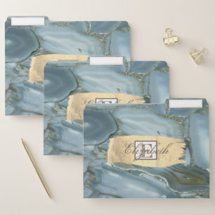 Elegant Cool Marble,Gold Brush Stroke-Monogram File Folder