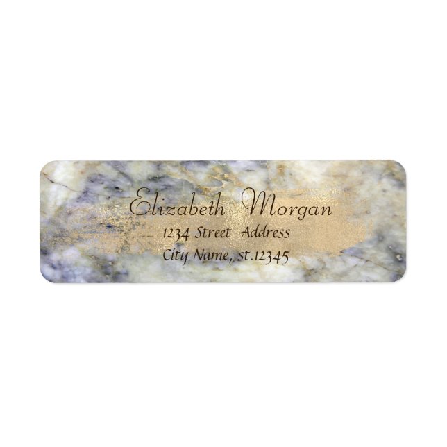 Elegant Cool Marble Stone,  Faux Gold Brush Stroke Label (Front)