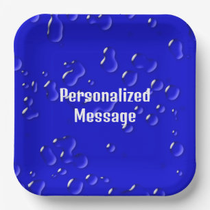 Elegant Cool Personalized Blue White Rain Drops Paper Plates