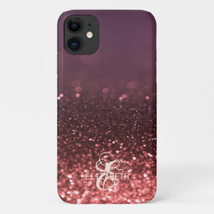 Elegant Cool Rose Gold Glitter Bokeh Monogram iPhone 11 Case