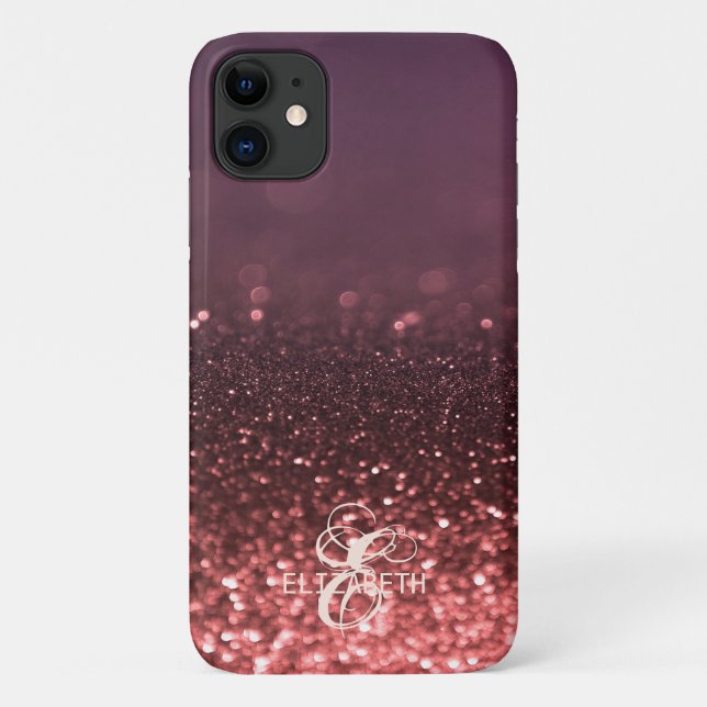 Elegant Cool Rose Gold Glitter Bokeh Monogram Case-Mate iPhone Case (Back)
