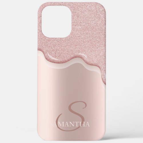 Elegant Cool Rose Gold Glitter Drips iPhone 12 Pro Max Case