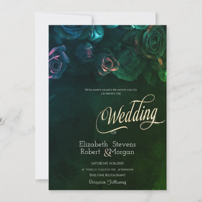 Elegant Cool Roses Gothic Wedding Invitation (Front)