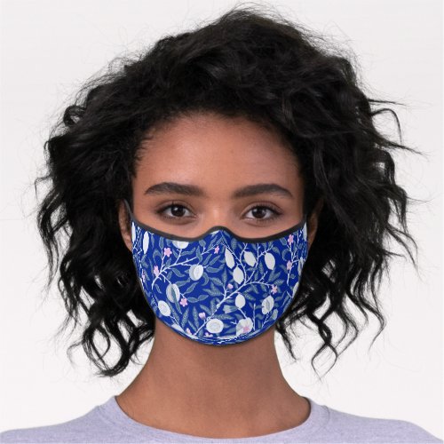 Elegant cool white blue lemon illustrated pattern premium face mask