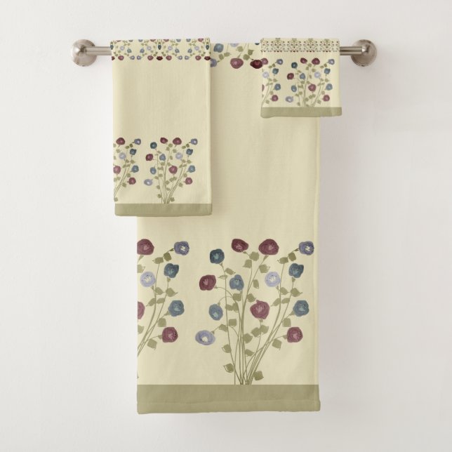 Elegant Coordinated Floral Accented Bath Towel Set (Insitu)