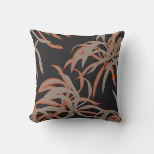 Elegant Copper and Black Tropical Leaf Throw Pillo Pillow