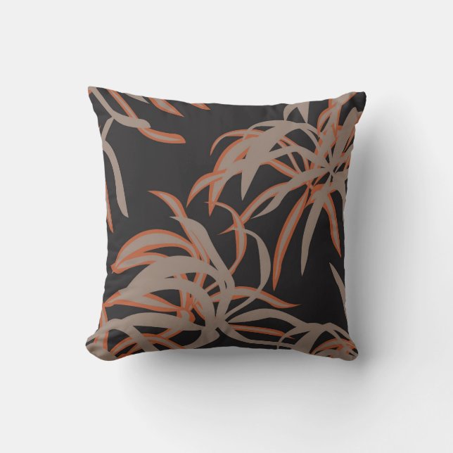 Elegant Copper and Black Tropical Leaf Throw Pillo Pillow (Front)