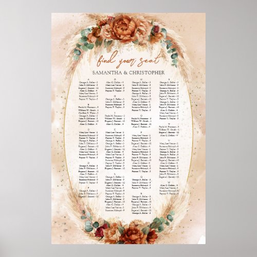 Elegant Copper and burgundy flowers Alphabetical Poster