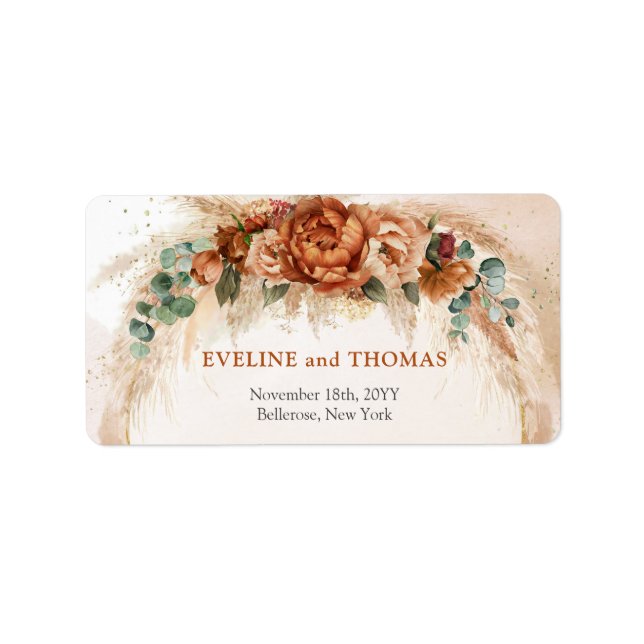 Elegant Copper and burgundy flowers greenery arch Label (Front)