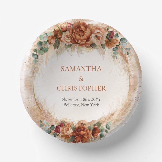 Elegant Copper and burgundy flowers greenery arch Paper Bowls (Front)