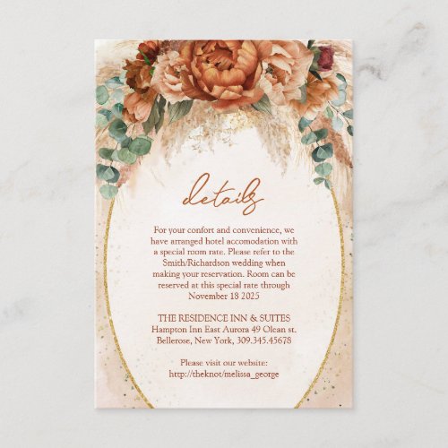 Elegant Copper and burgundy flowers pampas details Enclosure Card