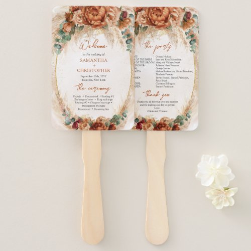 Elegant Copper and burgundy flowers sage program Hand Fan