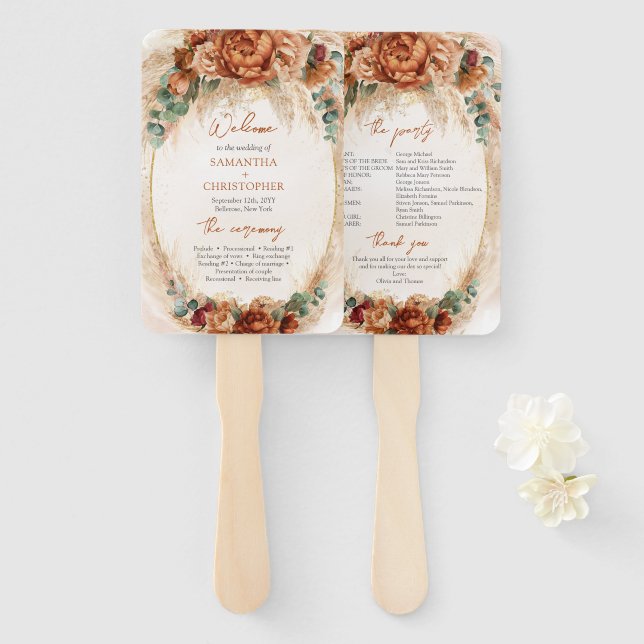 Elegant Copper and burgundy flowers sage program Hand Fan (Front and Back)