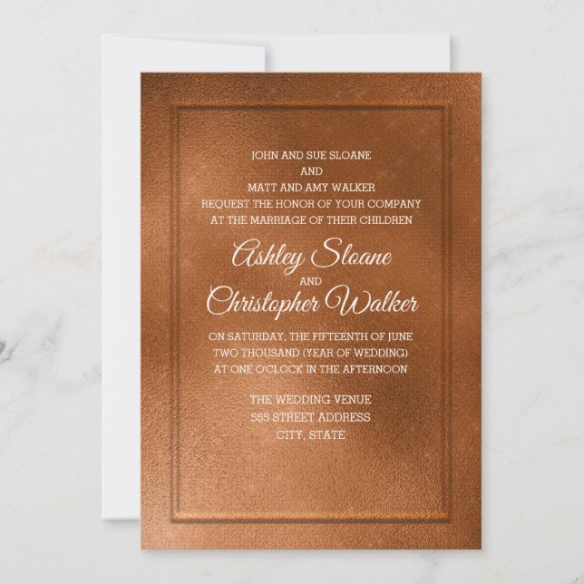 Elegant Copper and Cream Wedding Invitation #3 (Front)