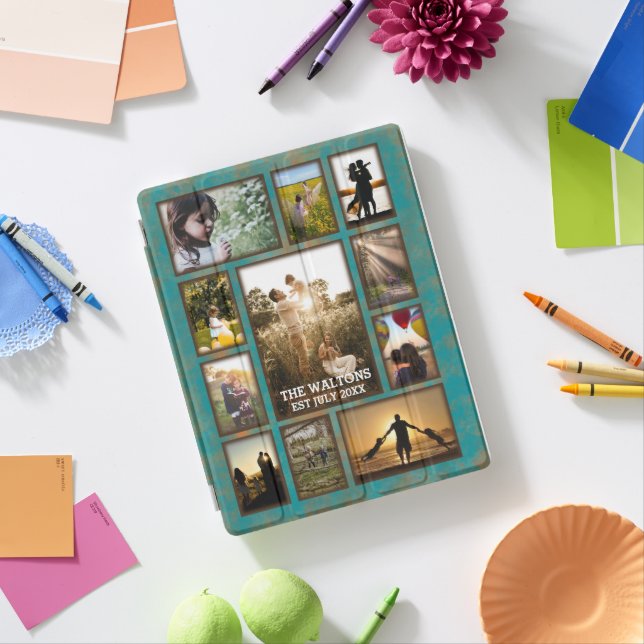 Elegant Copper And Teal Frame Family Photo Collage iPad Smart Cover (In Situ)