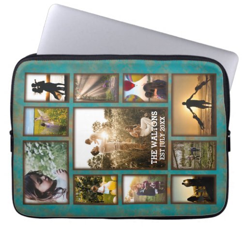 Elegant Copper And Teal Frame Family Photo Collage Laptop Sleeve