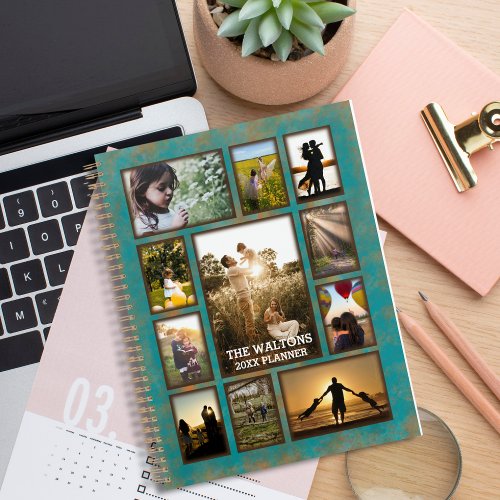 Elegant Copper And Teal Frame Family Photo Planner