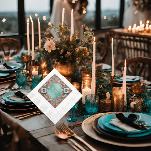 Elegant Copper and Turquois Coined Cocktail Napkins