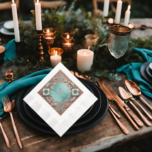 Elegant Copper and Turquois Coined Luncheon Napkins
