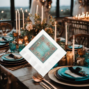 Elegant Copper and Turquoise Coined Luncheon  Napkins